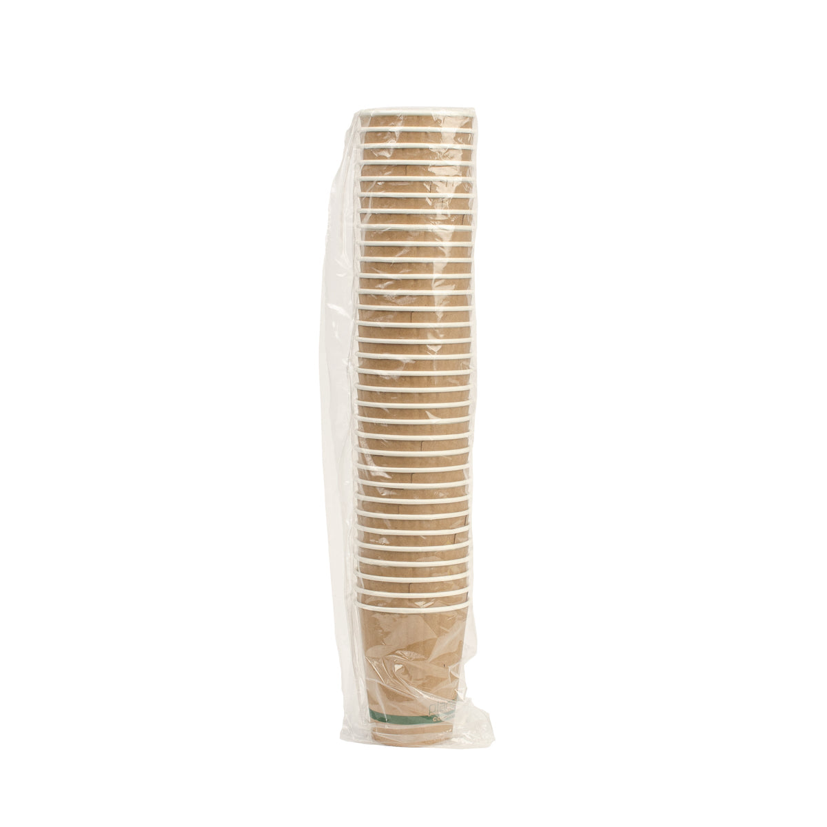 Pack of paper cups in a clear bag on a white background
