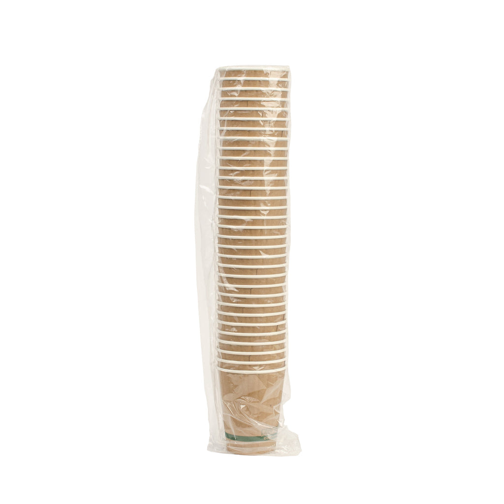 Pack of paper cups in a clear bag on a white background