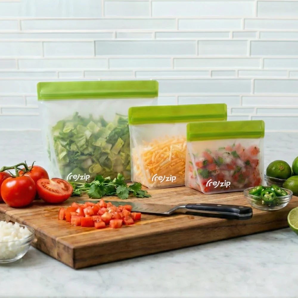 Reusable Food Storage Bags | Set of 3 Stand-up Zip Bags