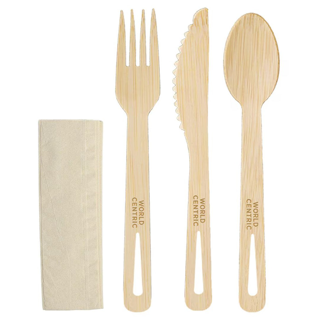 6.7" Bamboo Cutlery Set | Fork/Knife/Spoon/Napkin