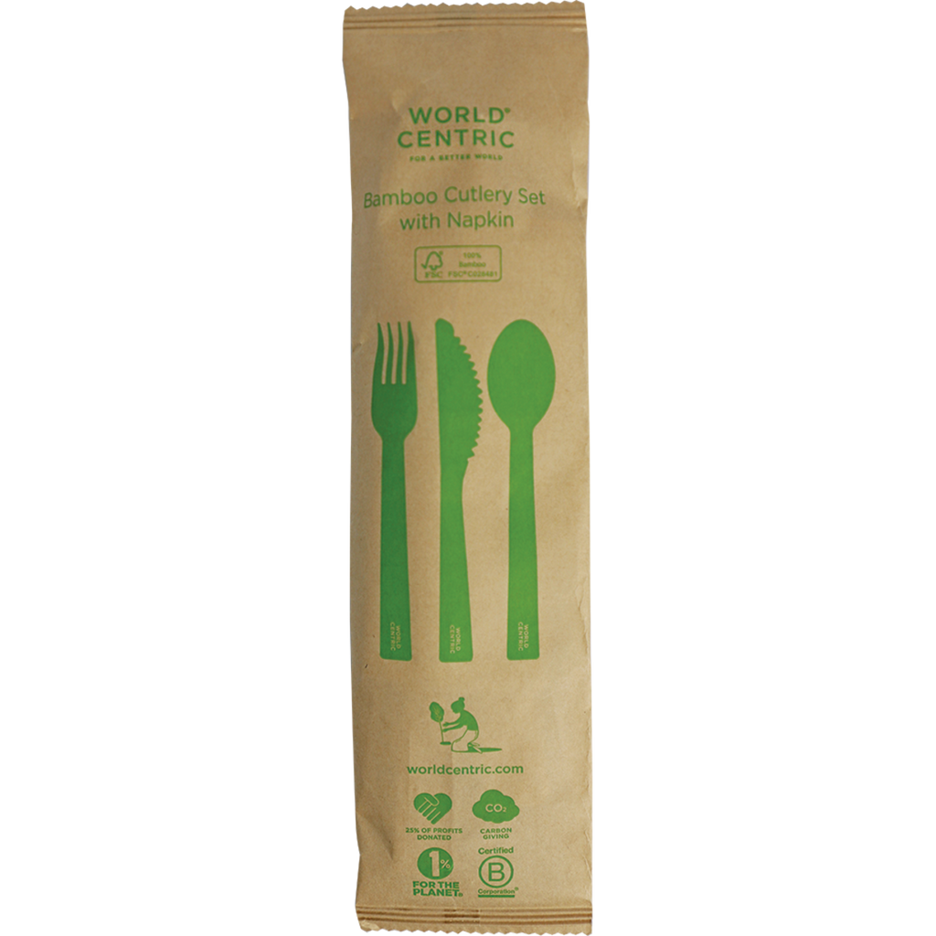 6.7" Bamboo Cutlery Set | Fork/Knife/Spoon/Napkin
