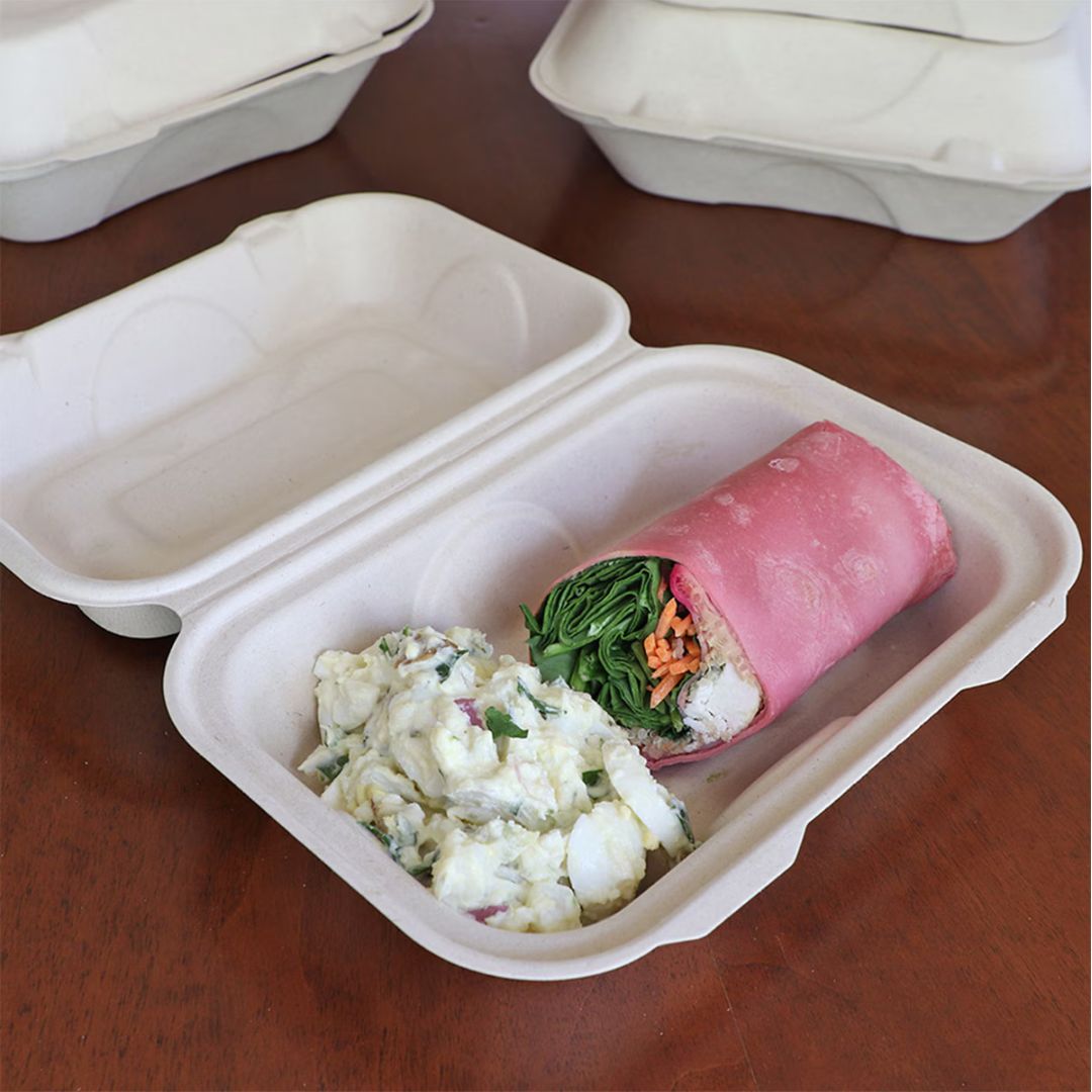 9" x 6" x 3" Clamshell One Compartment | Natural Plant Fiber