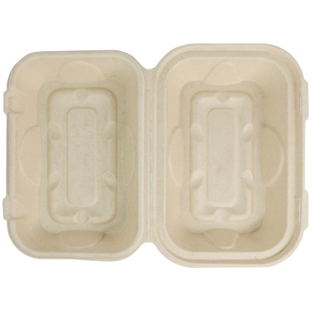 9" x 6" x 3" Clamshell One Compartment | Natural Plant Fiber