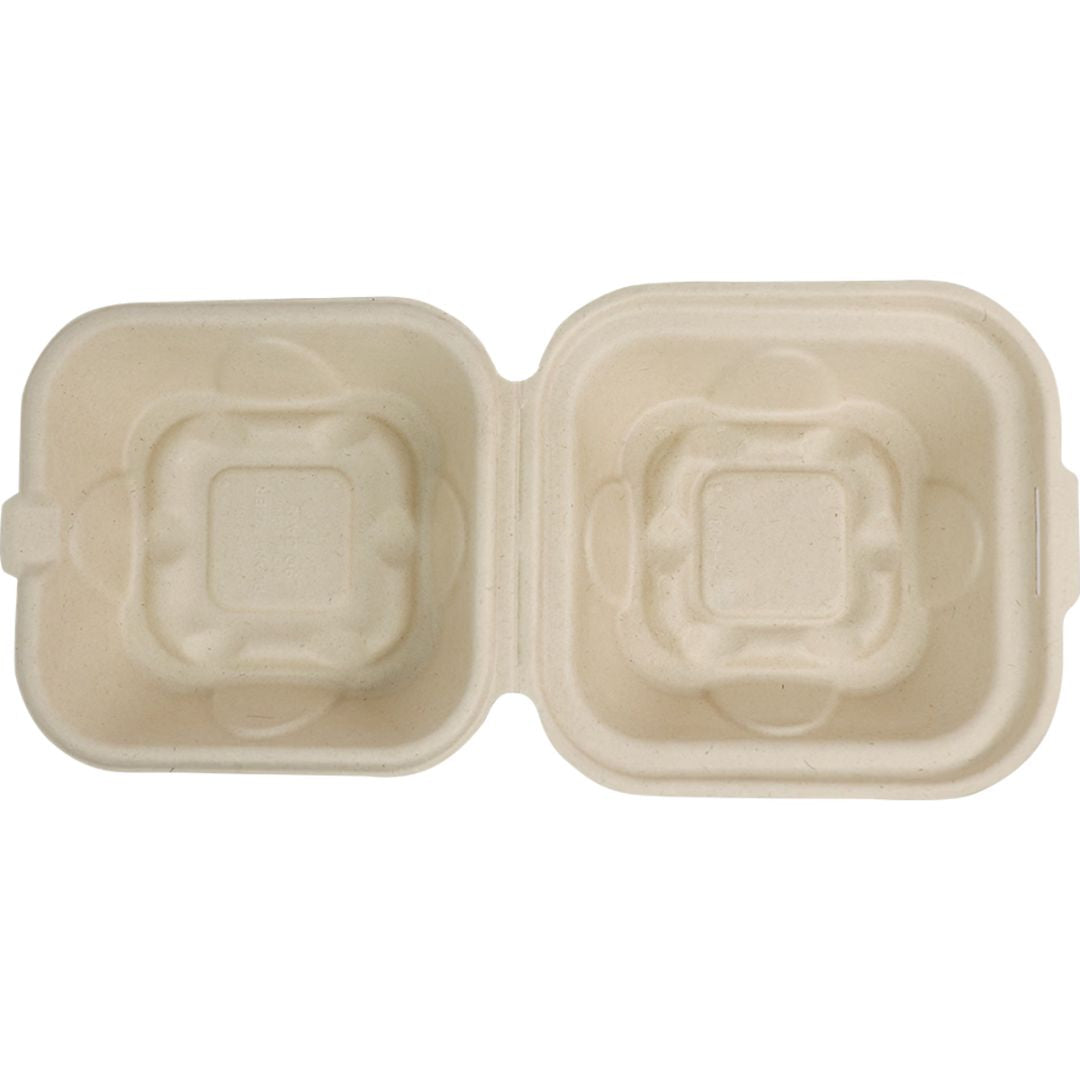 8" x 8" x 3" Clamshell One Compartment | Natural Plant Fiber