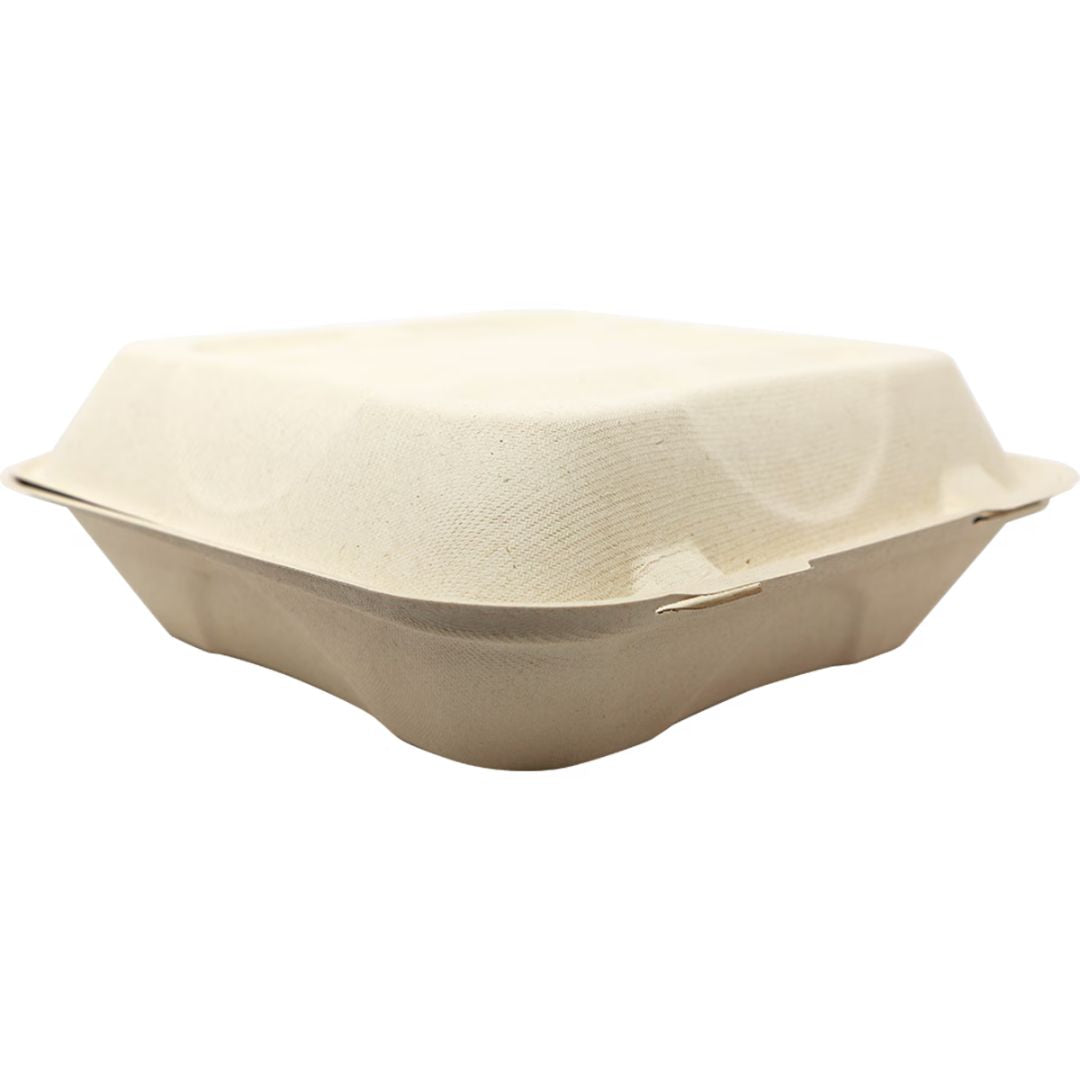 8" x 8" x 3" Clamshell One Compartment | Natural Plant Fiber