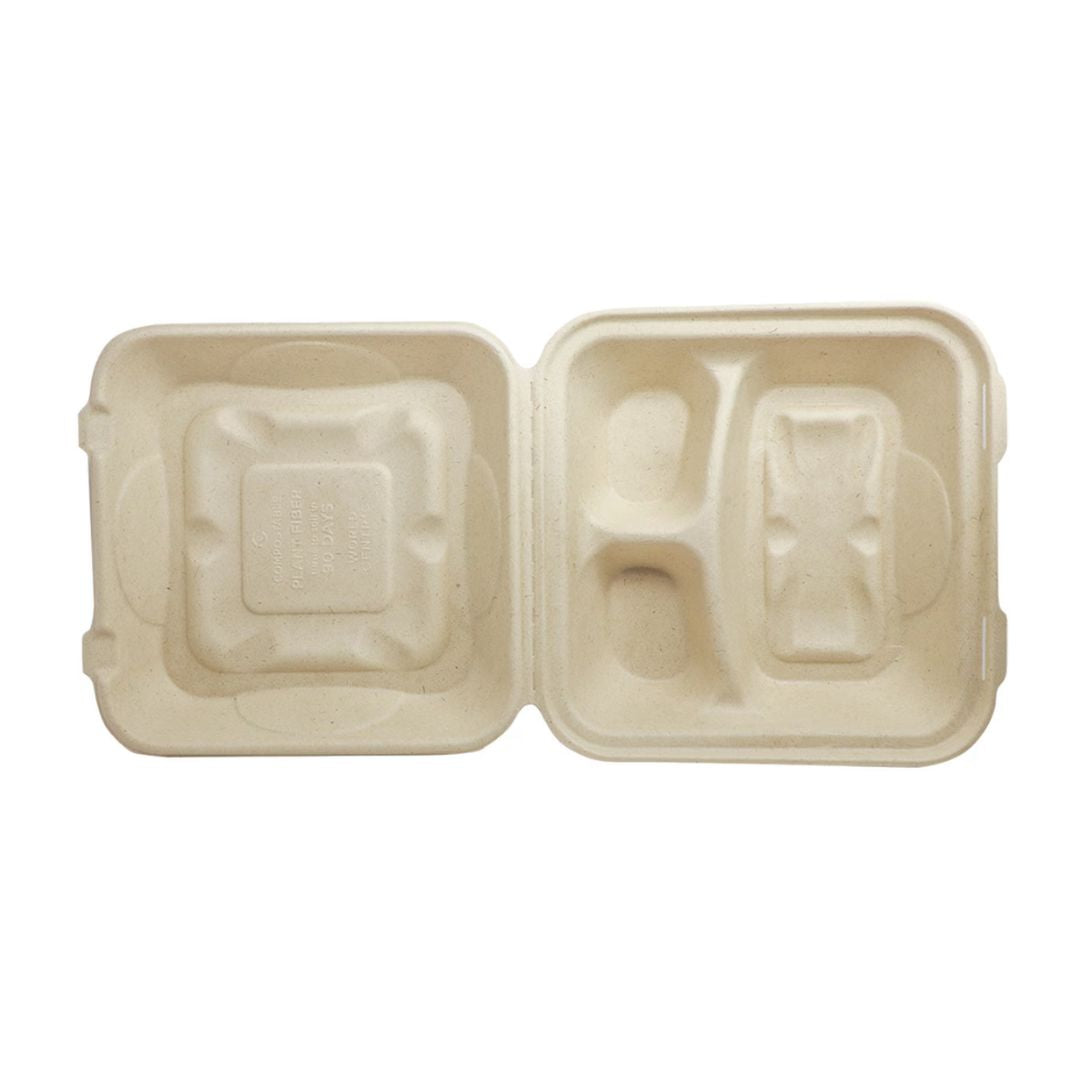 Compostable Fiber Clamshell with a lid on a white background
