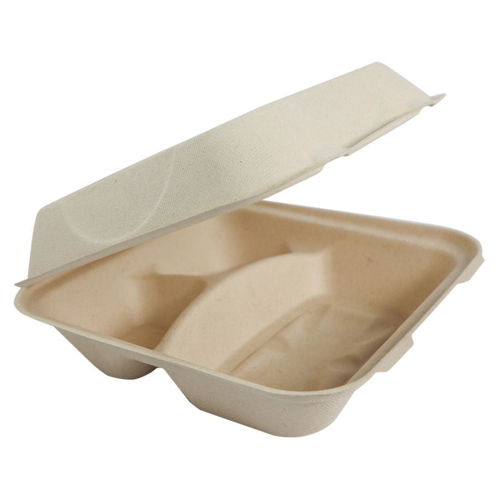 Compostable food container with a lid on a white background