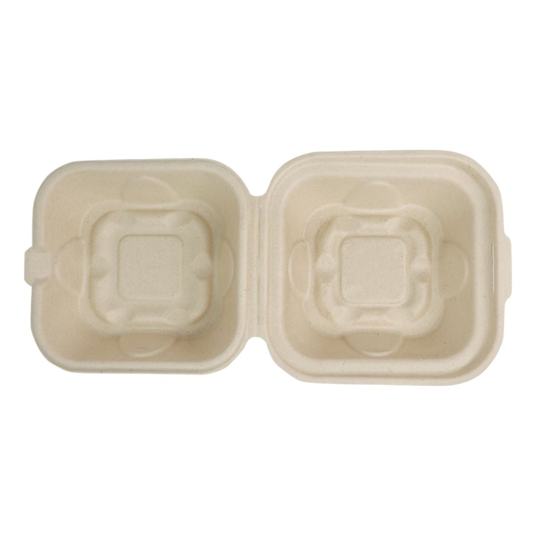 6" x 6" x 3" Clamshell One Compartment | Natural Plant Fiber