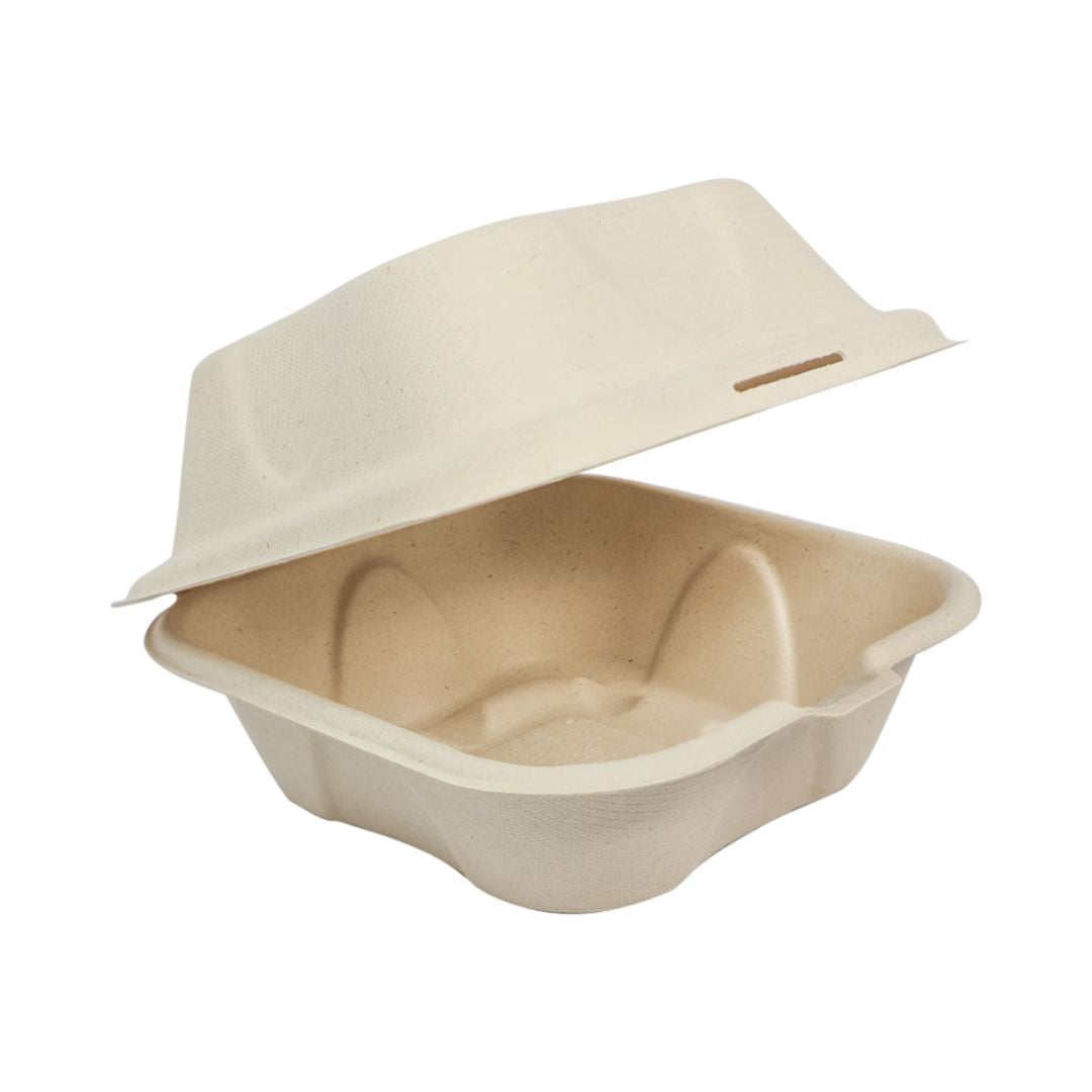 6" x 6" x 3" Clamshell One Compartment | Natural Plant Fiber