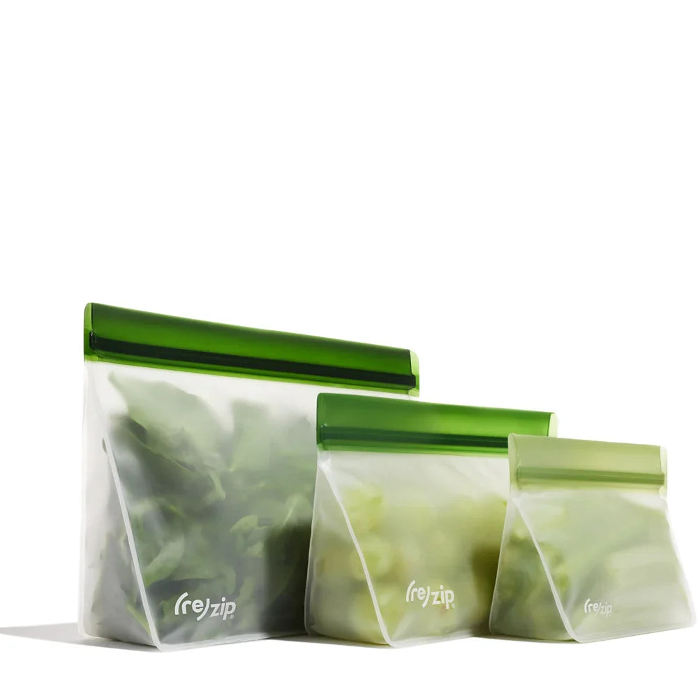 Reusable Food Storage Bags | Set of 3 Stand-up Zip Bags