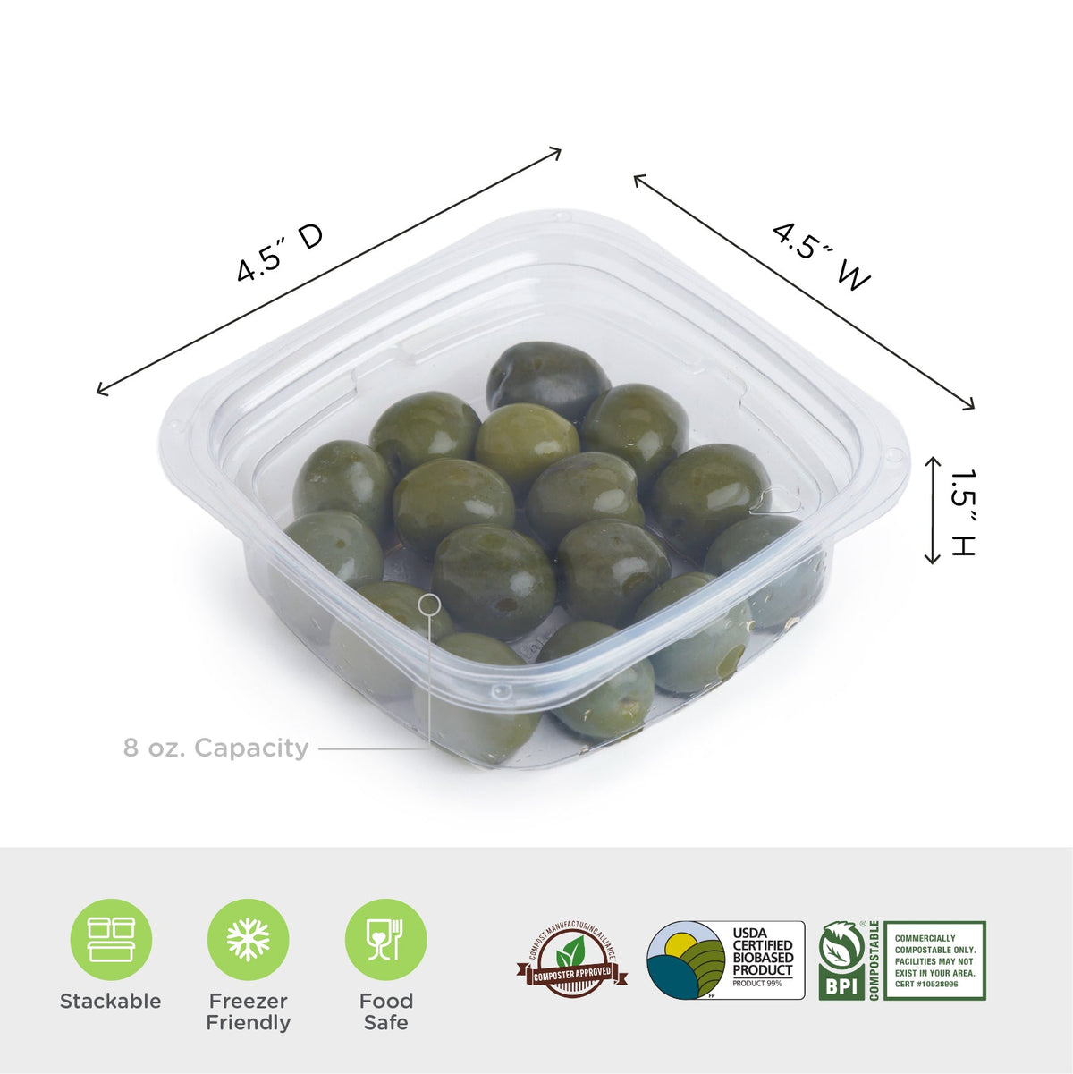 8 oz Compostable Deli Container | Clear | Good Natured Products®