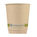 Brown paper cup with 'betterearth' branding on a white background