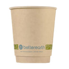 Brown paper cup with 'betterearth' branding on a white background