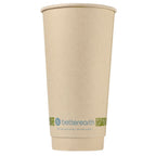 Beige paper cup with 'betterearth' logo on a white background