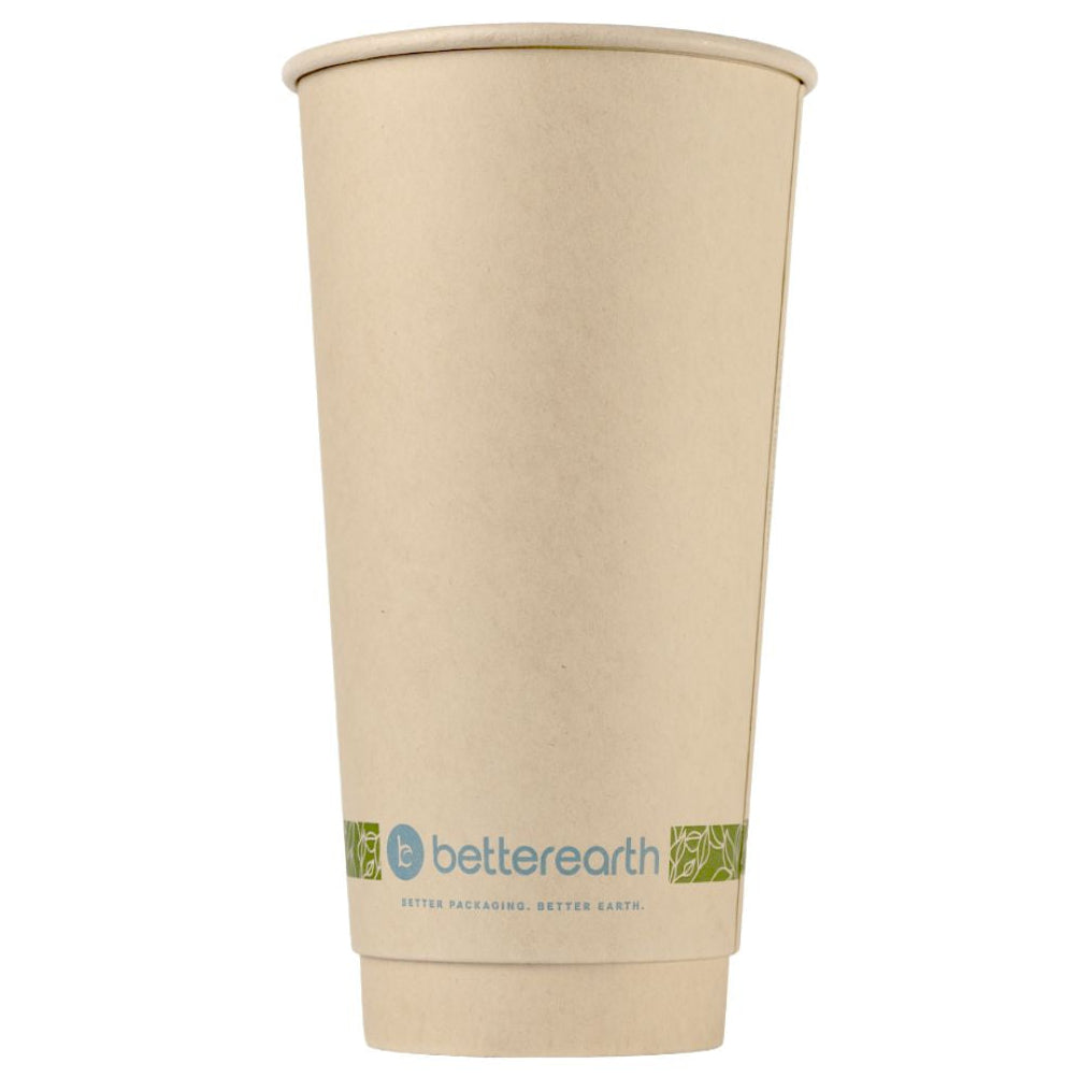 Beige paper cup with 'betterearth' logo on a white background