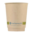 Beige paper cup with 'betterearth' logo on a white background