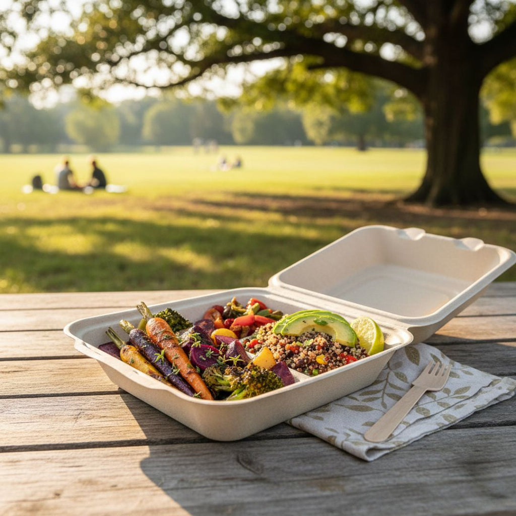 8" x 8" x 3" Compostable Clamshell | Natural Plant Fiber