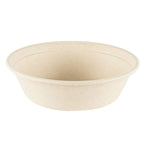 A compostable round bowl made from plant fiber, with a textured surface, suitable for serving food.