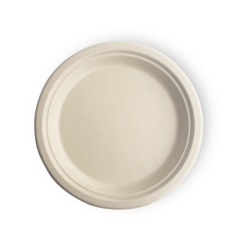 Beige fiber plate on a white background.
