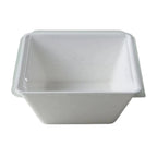 White disposable bowl with a clear lid on a white background