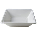 White bowl container with clear compostable lid on a white background