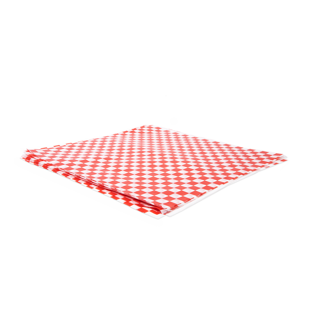 Compostable Deli Paper | PLA Mineral Paper | Red/White Check | 12" x 12"