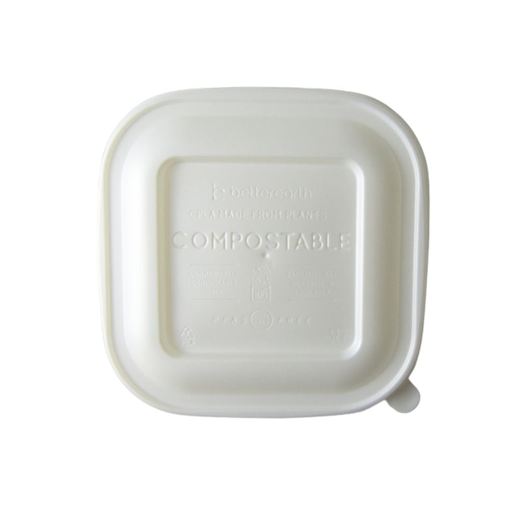 Lid for 30-40 oz Square PLA-Lined Bowl | White CPLA