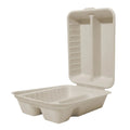 Compostable taco clamshell with a lid on a white background