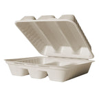 Fiber compostable taco box with open lid on a white background