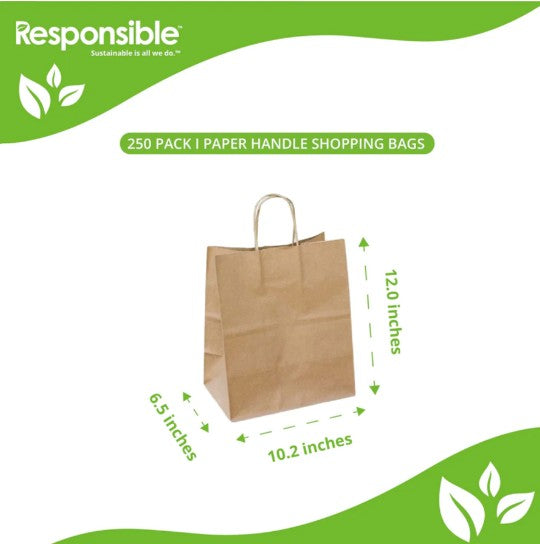 10.2" x 12" x 6.5" Kraft Paper Shopping Bags w/ Handles | Bistro