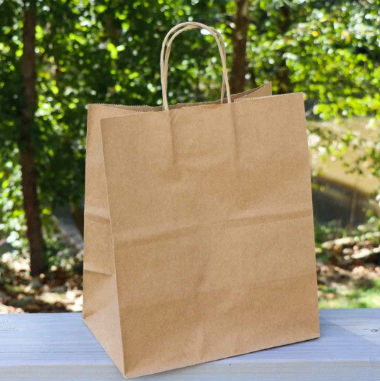 10.2" x 12" x 6.5" Kraft Paper Shopping Bags w/ Handles | Bistro