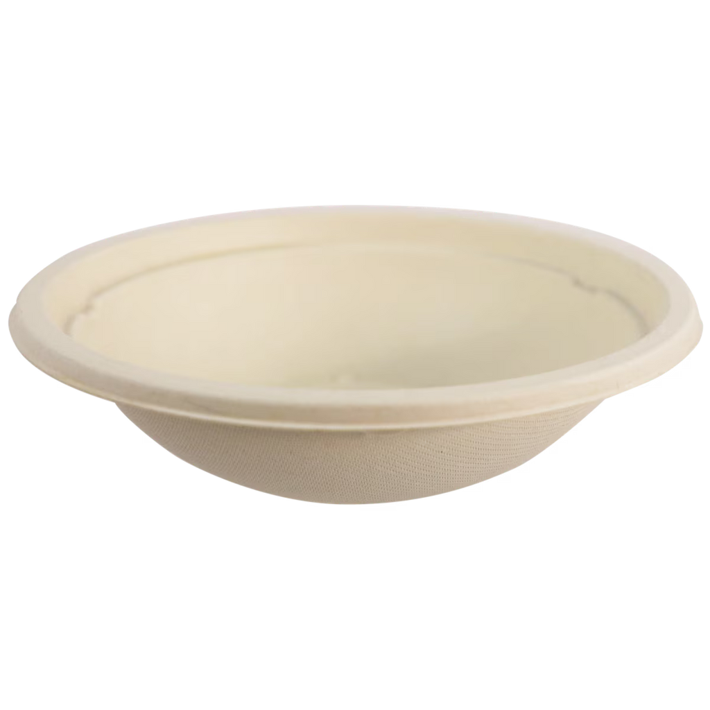 Beige compostable bowl on a plain white background.