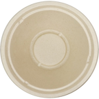 Top view of a beige compostable bowl on a white background