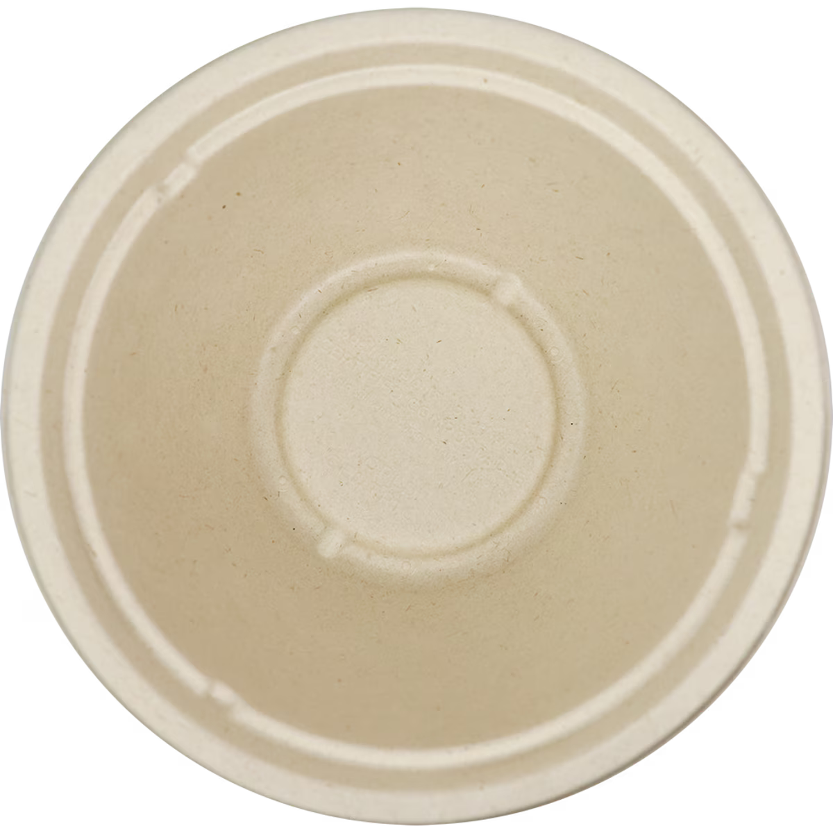 Top view of a beige compostable bowl on a white background