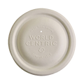 Fiber compostable lid with 'World Centric' branding on a white background