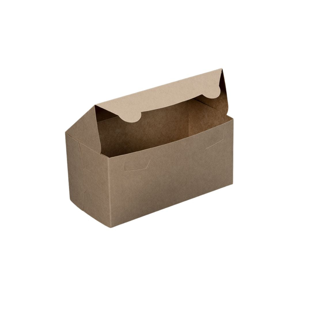 A brown kraft paper food box with a hinged lid, shown open on a plain white background.