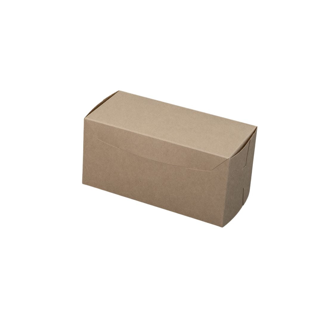 A plain brown kraft paper box with a hinged lid, shown at an angle on a solid white background.
