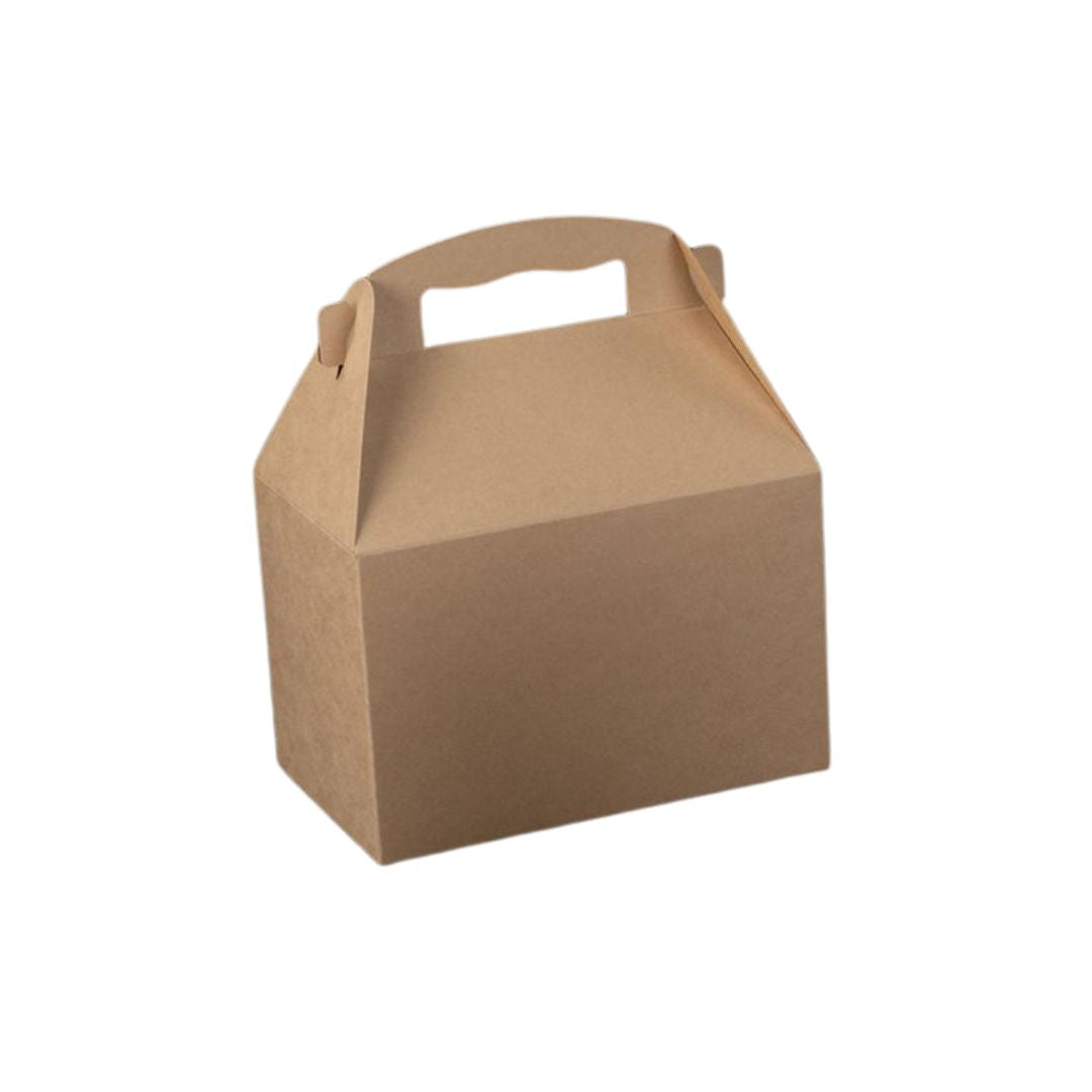 A brown kraft paper box with handle, shown on a plain white background.