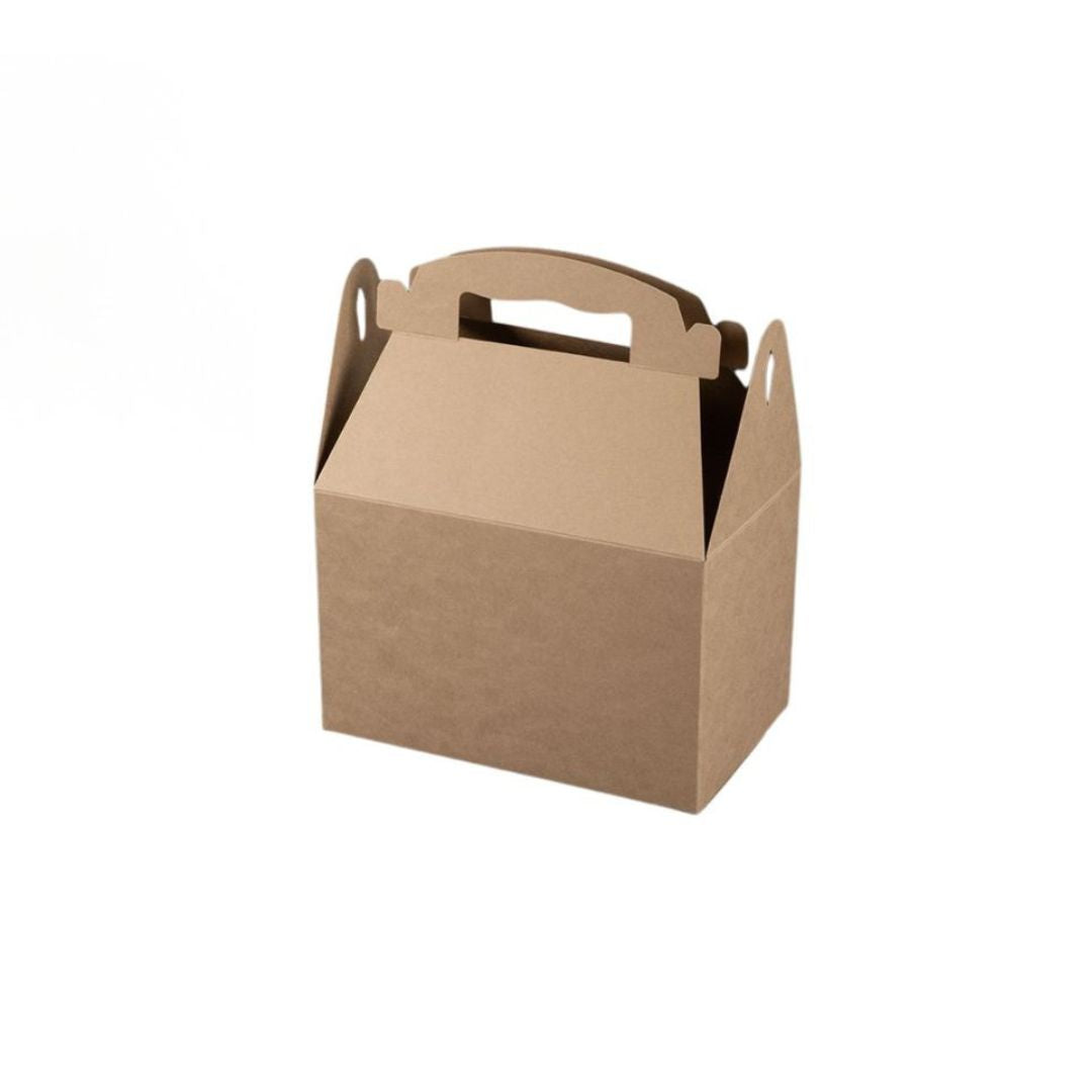 A brown kraft paper carry-handle box shown on a plain white background.