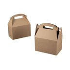 Two brown kraft paper gift boxes with built-in handles, shown on a plain white background.