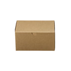 A small brown kraft paper box with a hinged lid and a small circular cutout detail on the front, shown on a plain white background.