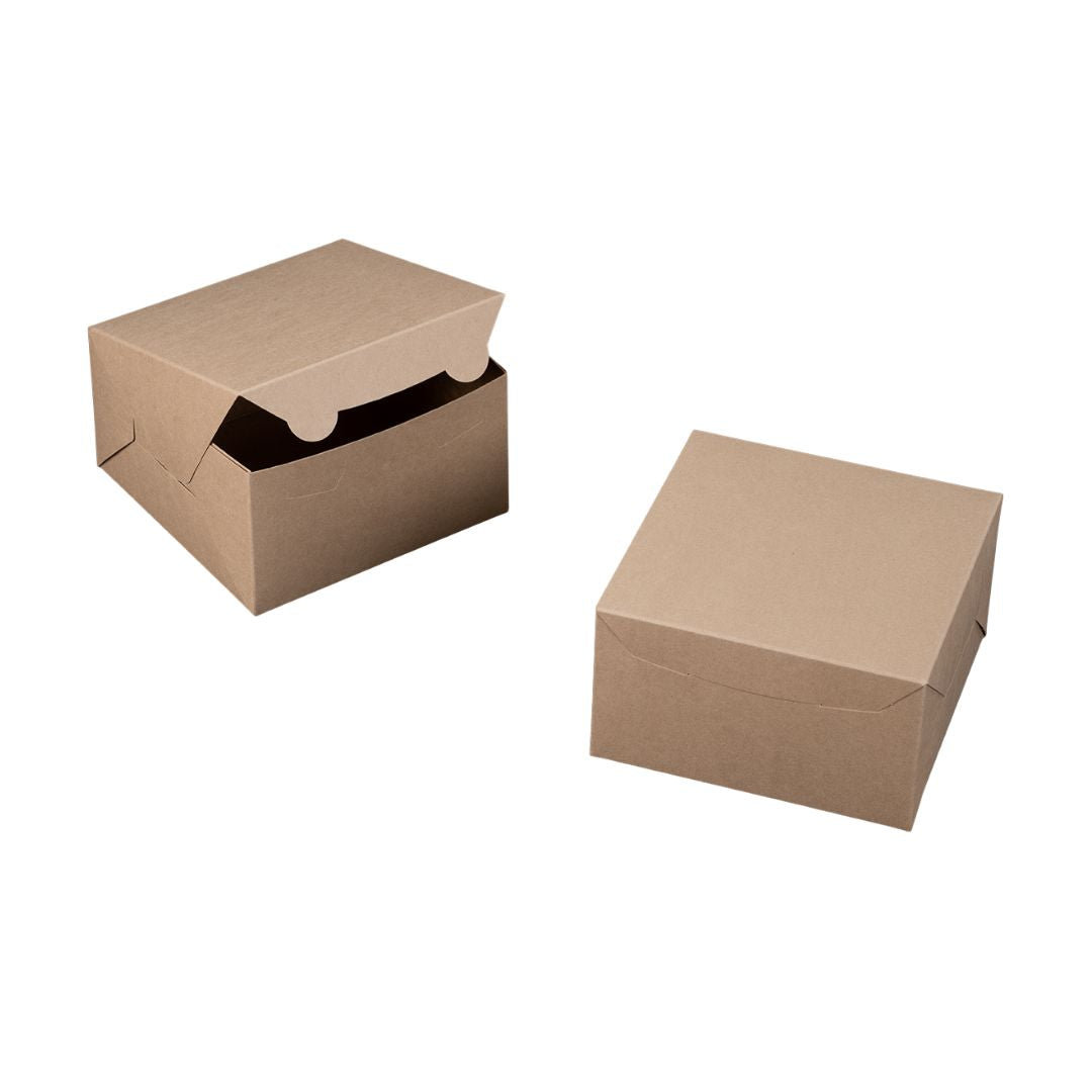 Two plain brown cardboard boxes shown on a white background, one with the lid open and one closed.