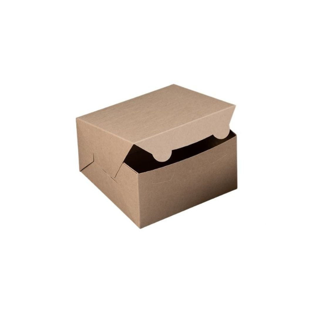A small brown kraft paper box with a hinged lid, shown open on a plain white background.