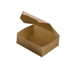 An open brown kraft paper food tray box with a hinged lid, shown on a plain white background.