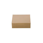A plain brown kraft paper box with a folded top flap, shown from a top-down perspective on a solid white background.