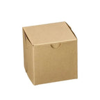 A small square brown kraft paper box with a hinged lid and a small cutout on the front, shown on a plain white background.