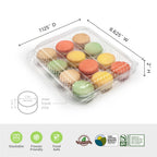 Twelve single-bite container with a hinged lid with labeled dimensions and product information.