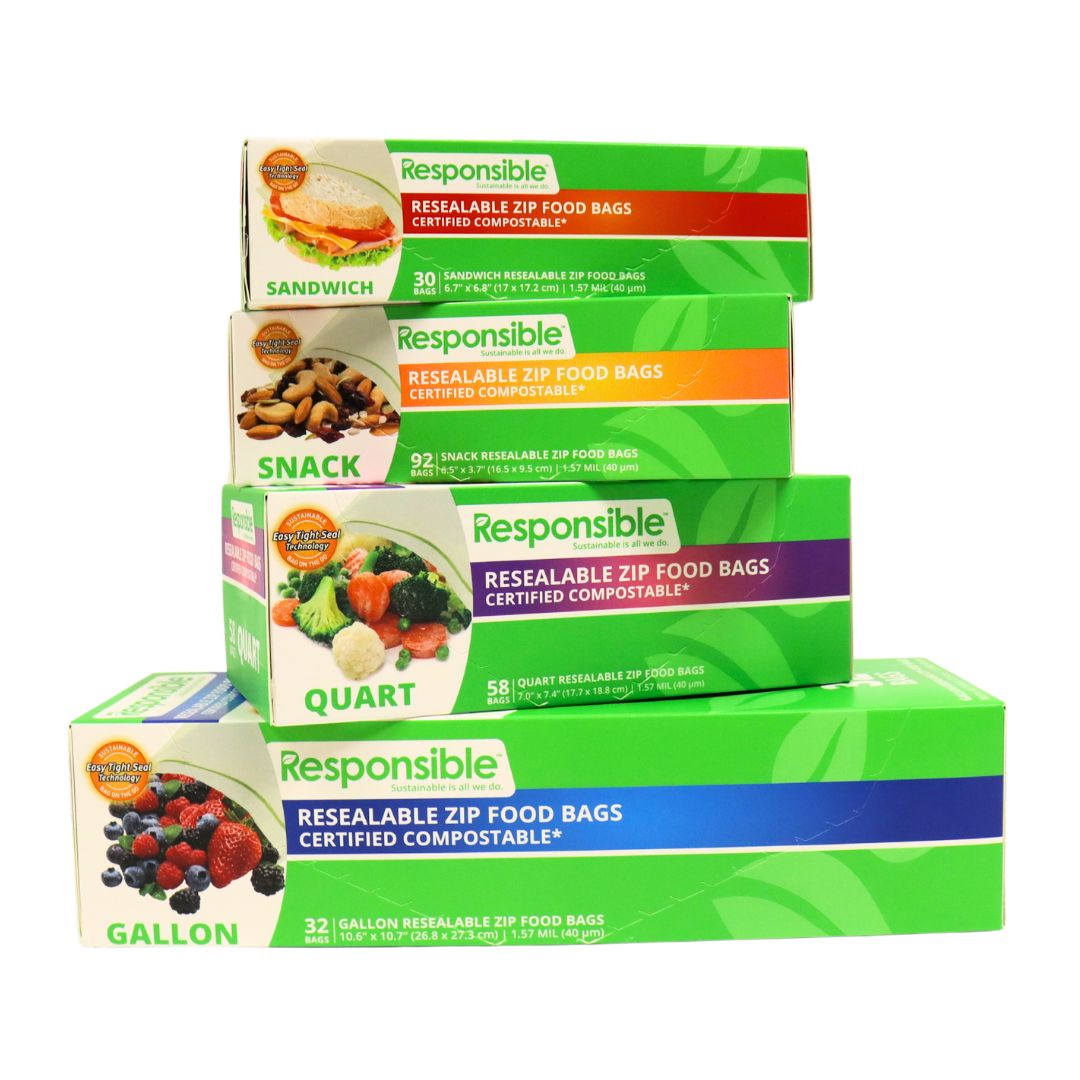 4 Boxes of Resealable Zipper Storage Bags | Compostable | One Box of Each Size!