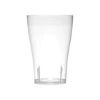 Clear compostable beer cup on a white background
