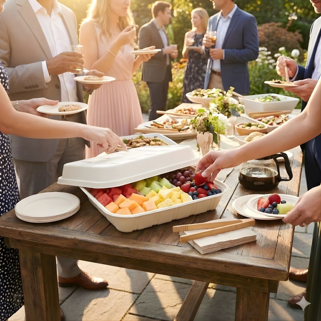Raised Lid | Compostable Fiber Catering Pan | PLA Lined
